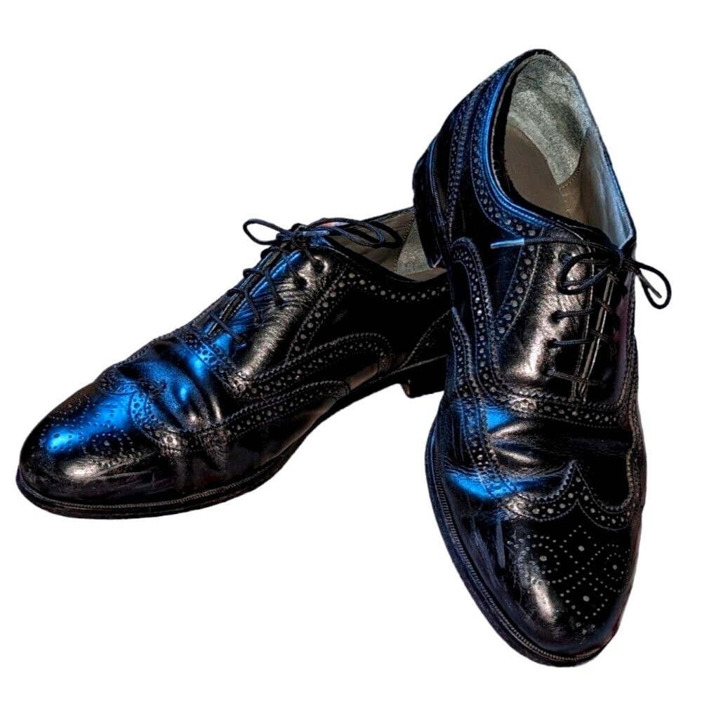 Old Money Quiet Luxury Black Wingtip Oxford Shoes Oakton Leather Men's 12D
